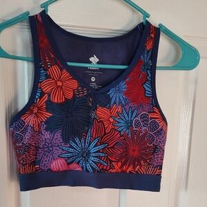 Women's Floral Athletic Crop Bodysuit - Navy, Red & Blue
